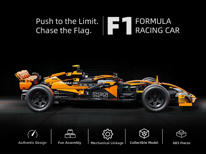 Orange F1 Racing Car Building Blocks Mechanical Model Kit Gift_voghion.com