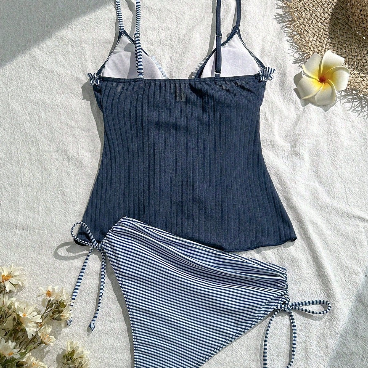 Tankini Swimsuit With Lace Trim & Adjustable Straps – Two-Tone Bikini Set For Women | Quick-Dry Polyester & Removable Padding (EU/US Sizing)_voghion.com