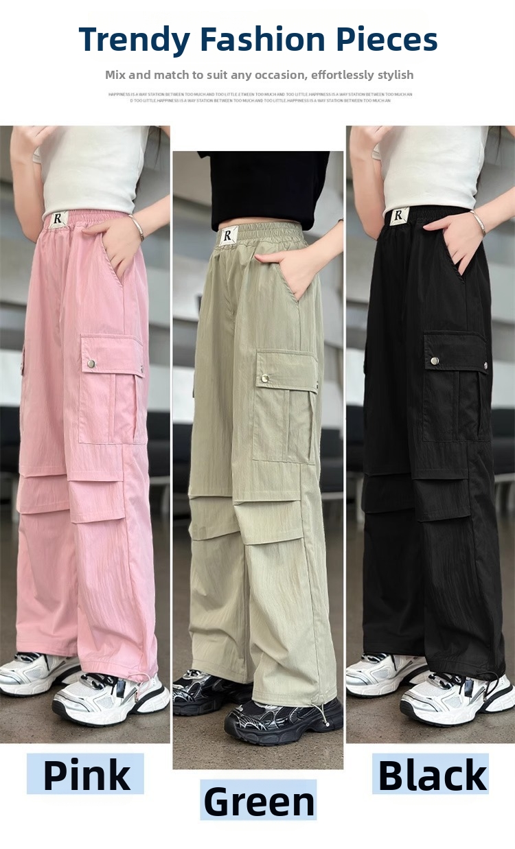 Mädchen Weite Freizeithose Cargo Stil Bequeme Kinderhose Sommer_voghion.com