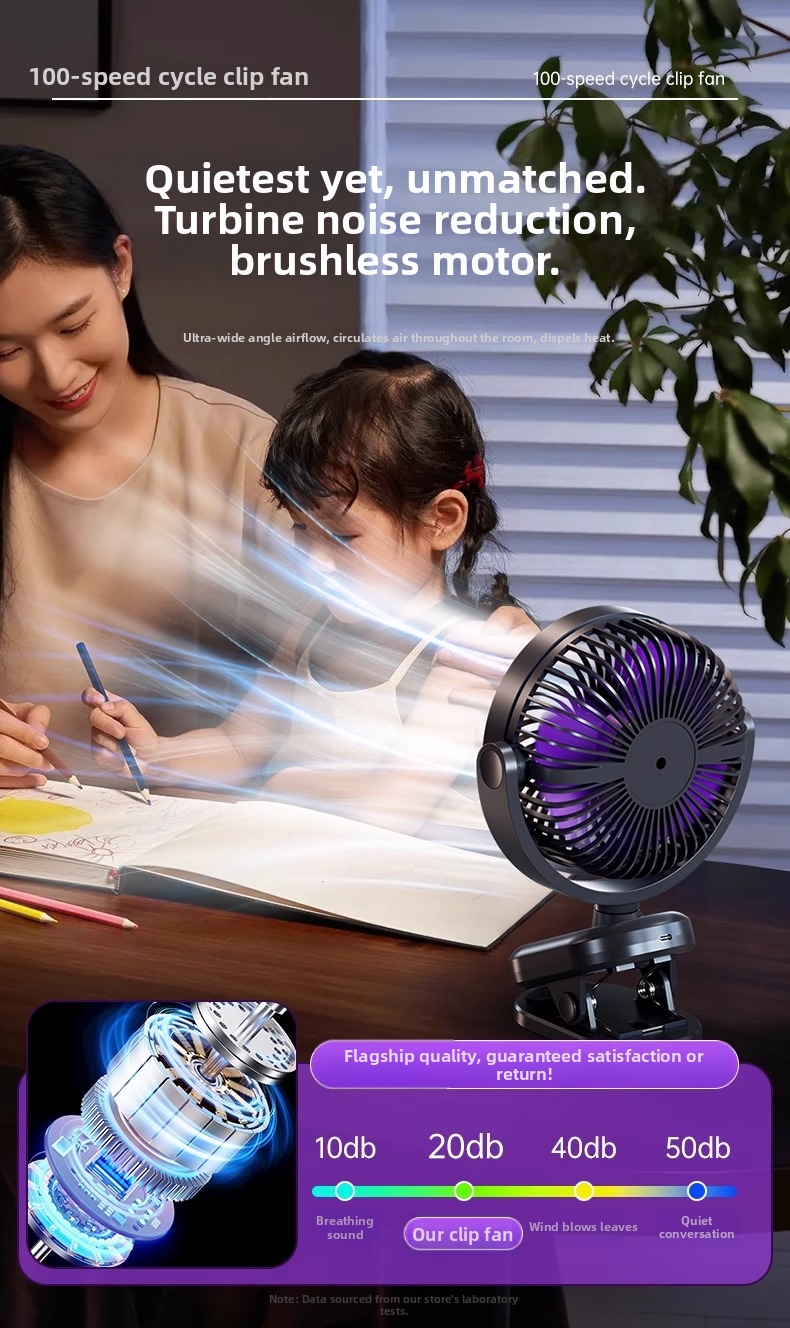 Ventilateur oscillant à clip avec veilleuse pour maison_voghion.com