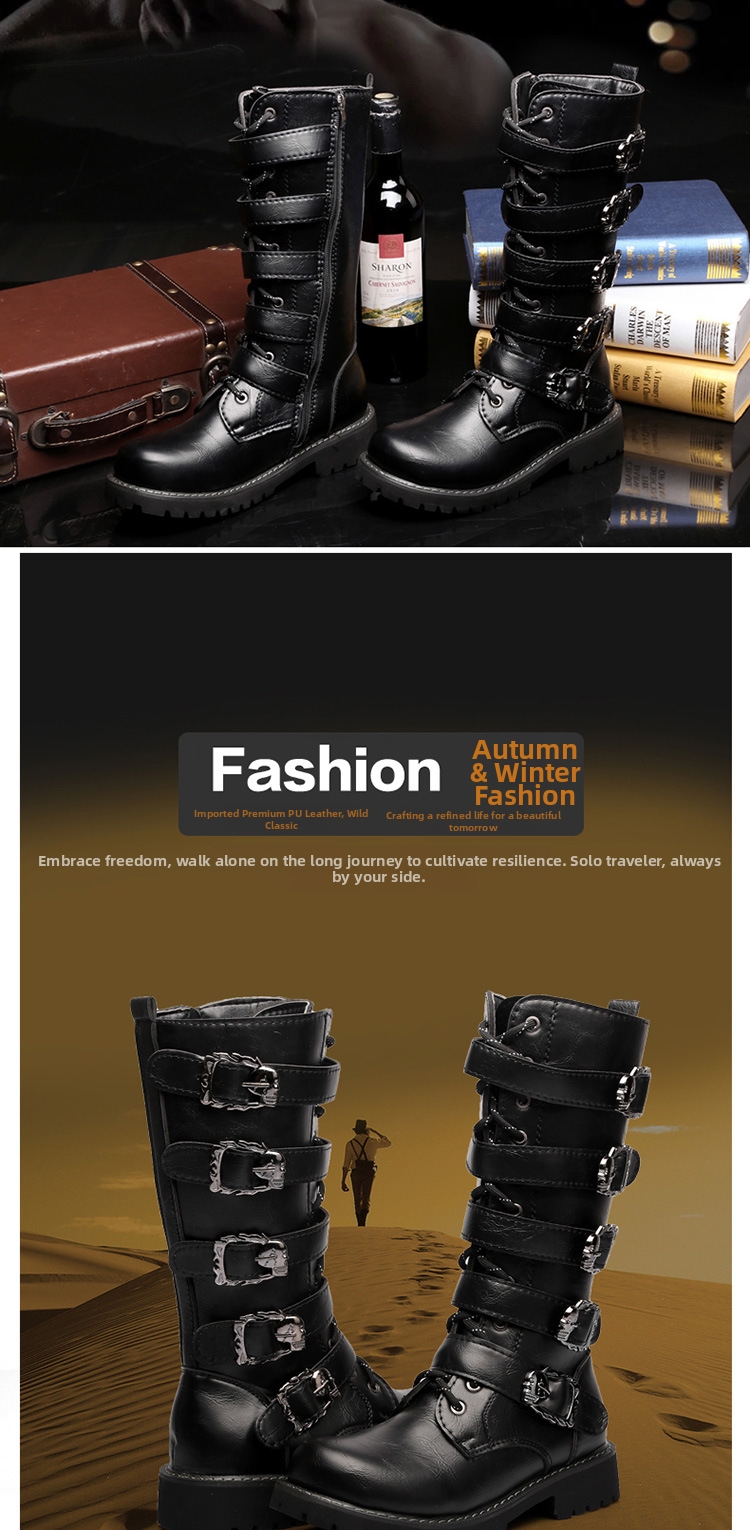 Men's Leather Work Safety Boots High Top Riding Style For Men_voghion.com