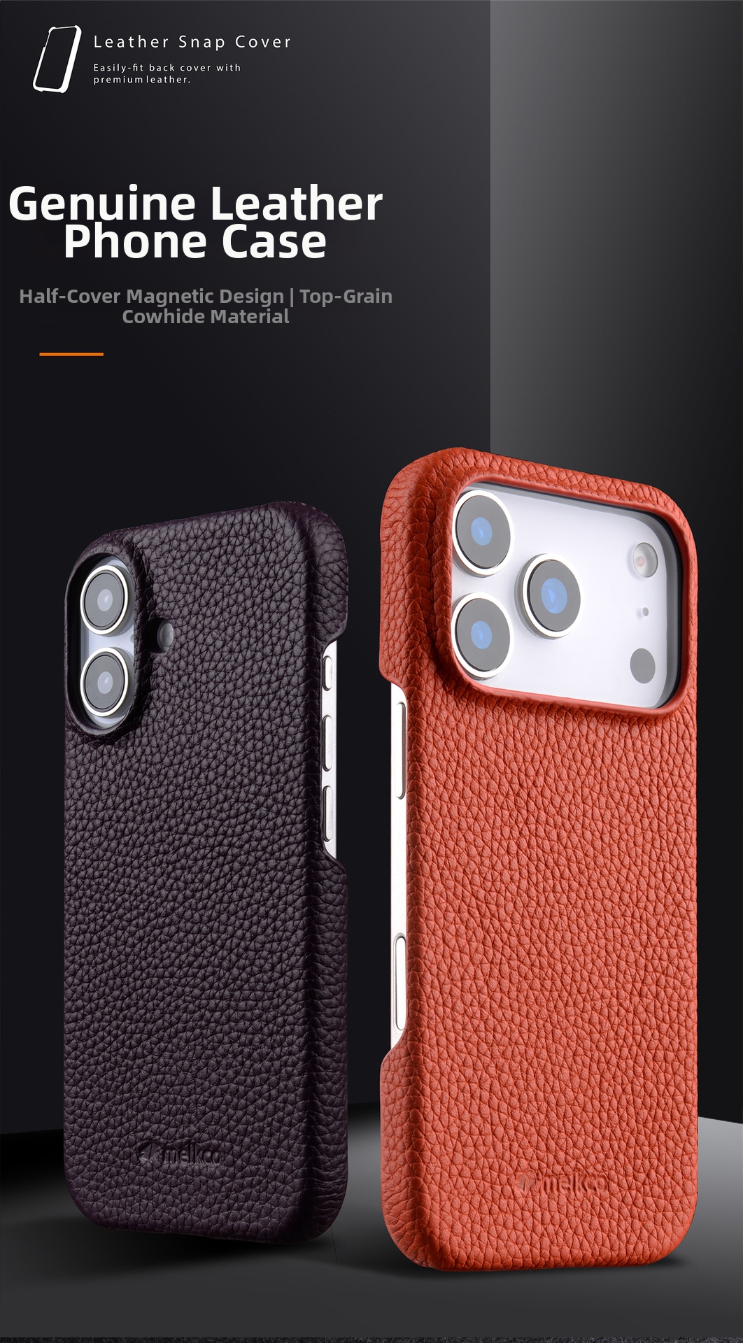 Premium Genuine Leather Case For IPhone 17 Pro Max – Magnetic Snap-On Protection With Luxe Handfeel & Anti-Slip Grip​_voghion.com