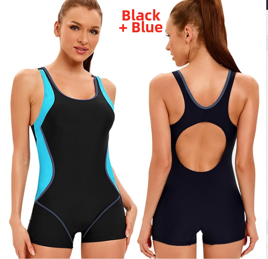 European American Sexy One Piece Swimsuit Solid Color Slim Fit Contrast Sports Competitive Bikini Women's Clothing_ecoleips.com