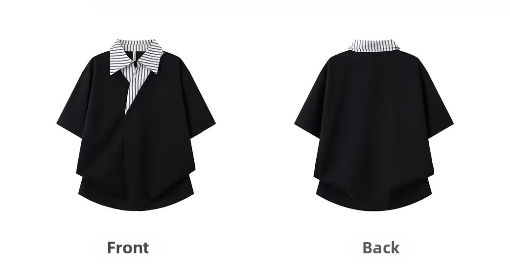 Polo homme élégant à col en V et rayures contrastées - Haut d'été décontracté à manches courtes et coupe asymétrique_voghion.com