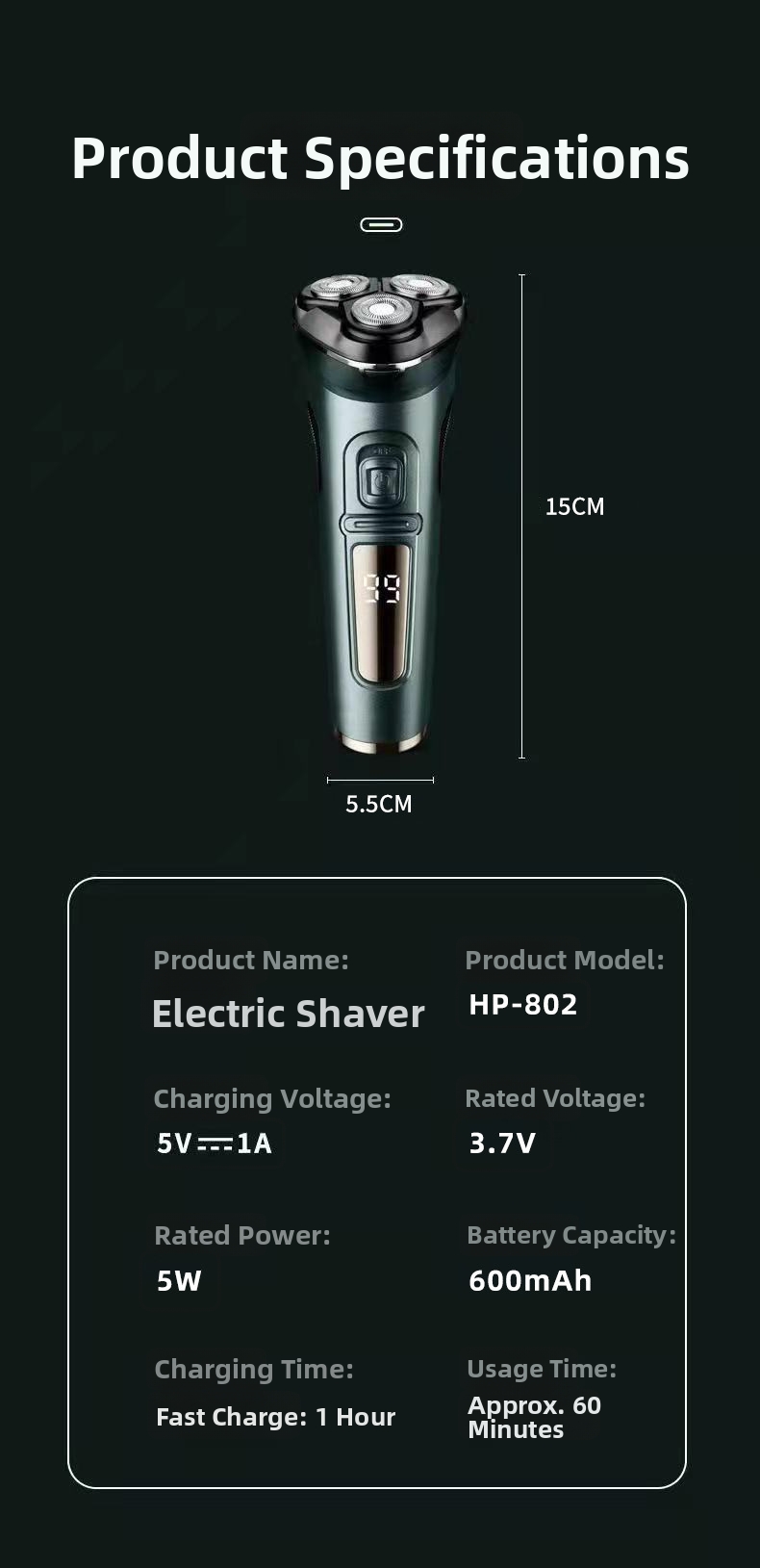 Electric Shaver For Men With Digital Display And Three Blades_voghion.com