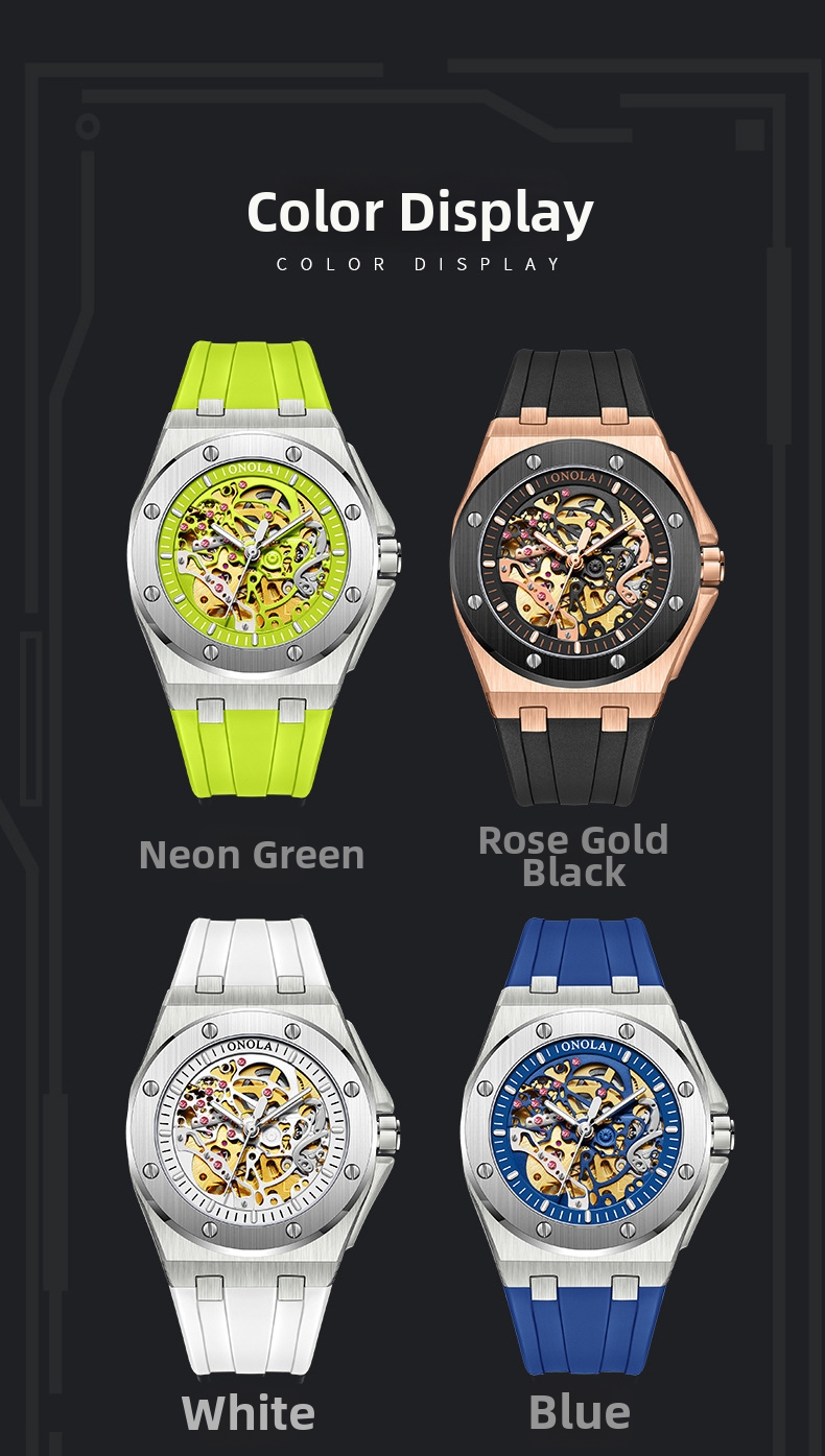 Men's Fully Automatic Mechanical Watch Fashionable Multi Color Silicone Strap Waterproof_voghion.com