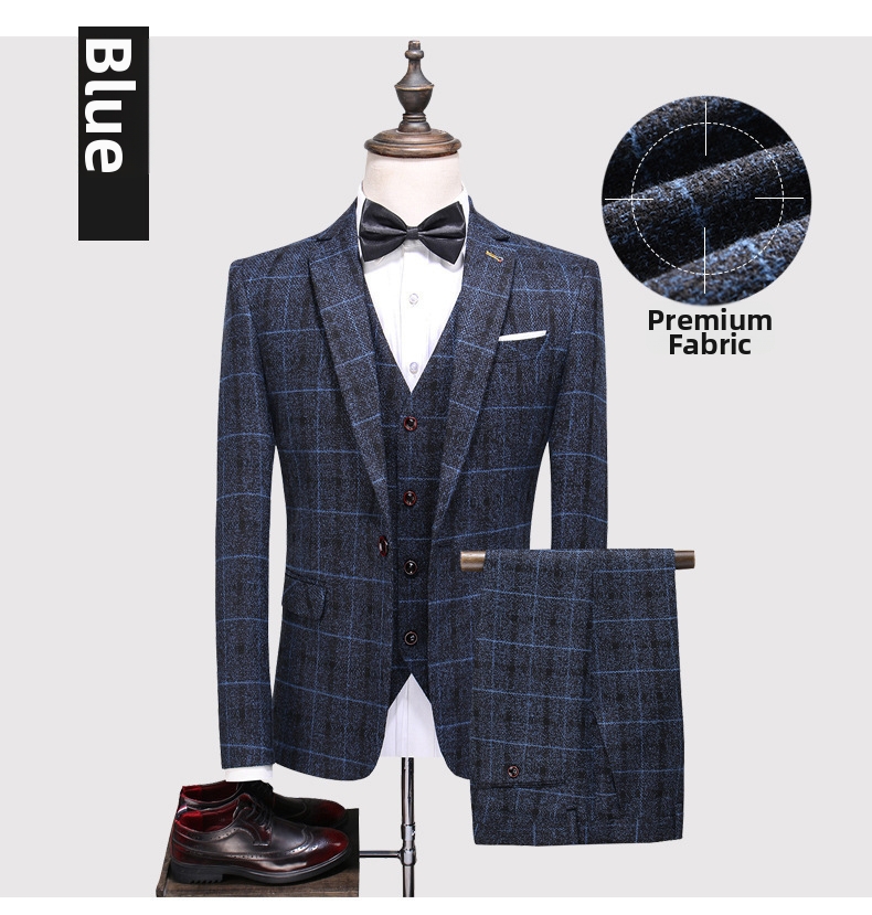 Abito uomo 3 pezzi slim fit a quadri elegante per matrimonio_voghion.com