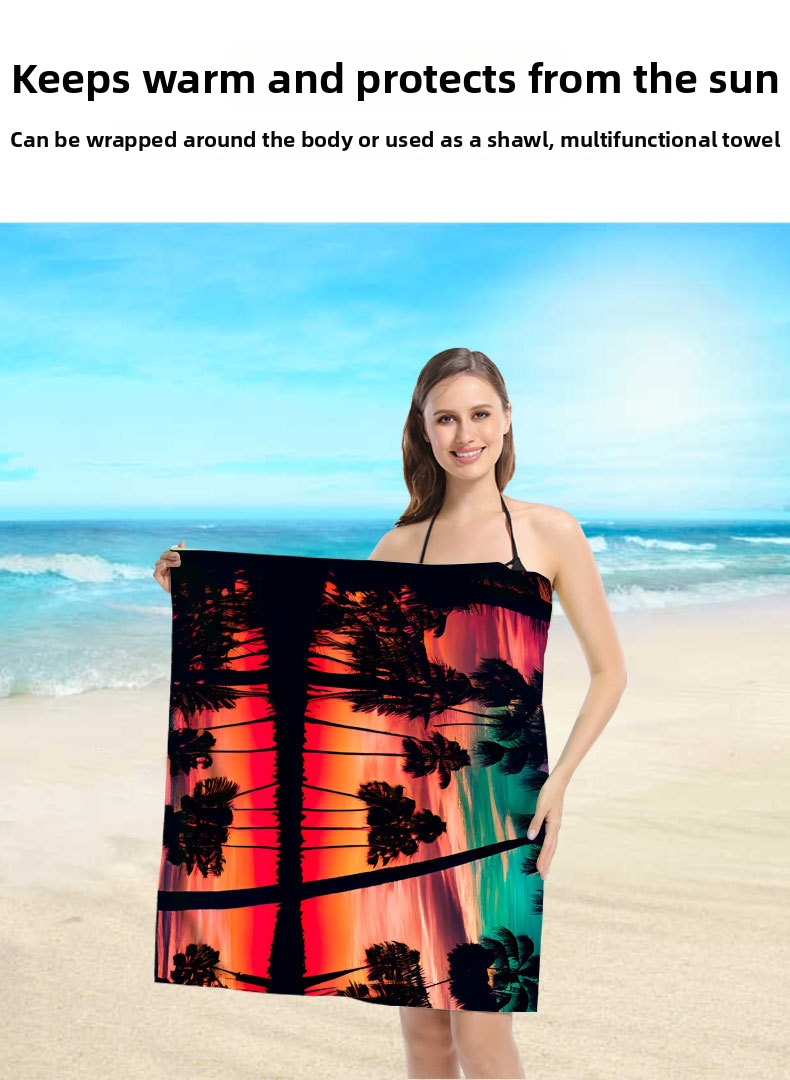 Grande serviette de plage légère et à séchage rapide en microfibre, nouvelle serviette de plage imprimée pour l'été, châle de protection solaire, serviette de natation_voghion.com