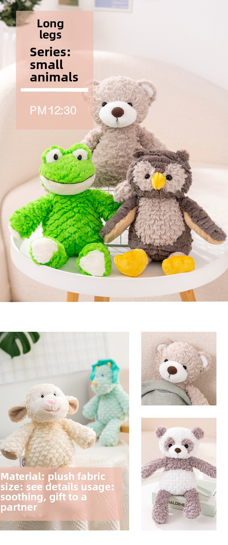 Unicórnio de Pelúcia Coruja da Série Animais de Pernas Longas, em Tecido Xadrez de Desenho Animado, Brinquedo de Pano para Acalmar Crianças_voghion.com