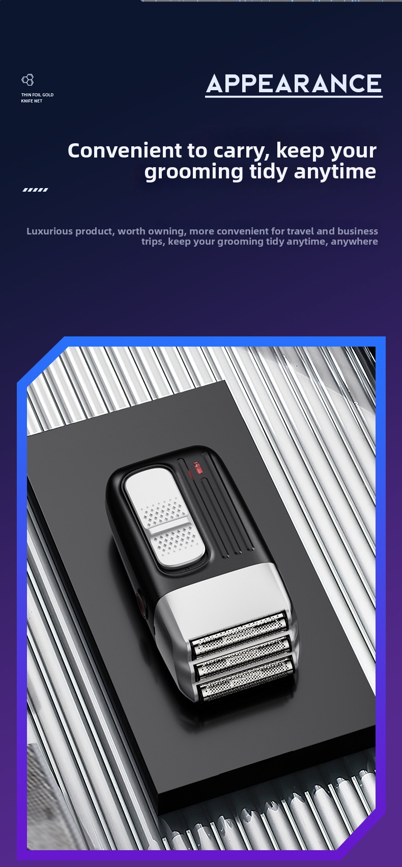 Mini afeitadora eléctrica recíproca de 3 cuchillas, recargable por USB, totalmente lavable, para el cuidado personal masculino en el hogar._voghion.com