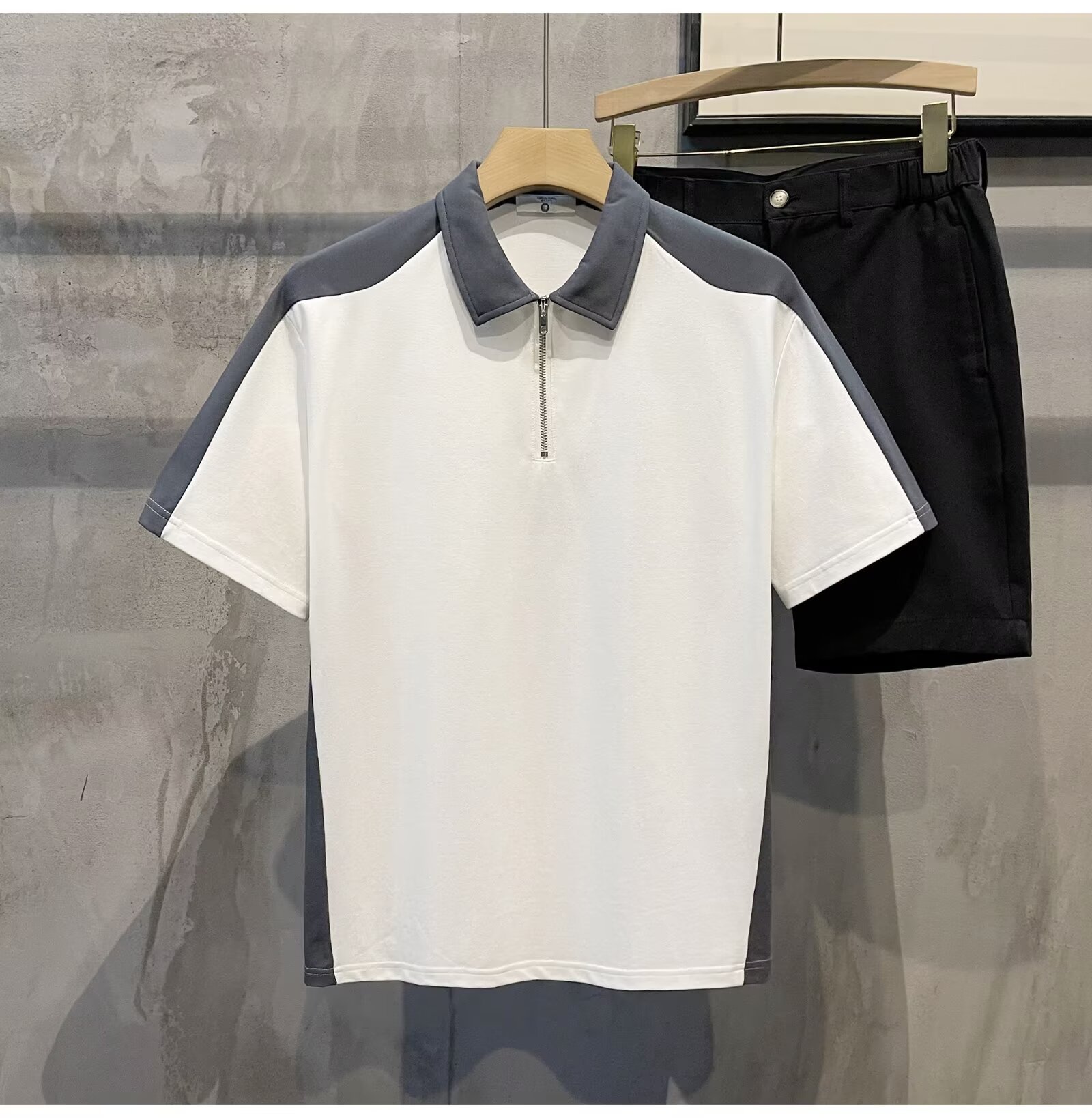 Polo homme coupe slim, color block, style britannique décontracté, manches courtes, demi-zip, nouveauté été tendance._voghion.com
