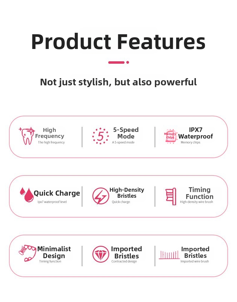 Adult Electric Toothbrush Soft Bristle Five Speed USB Rechargeable Home Use Smart Personal Care Appliance_voghion.com
