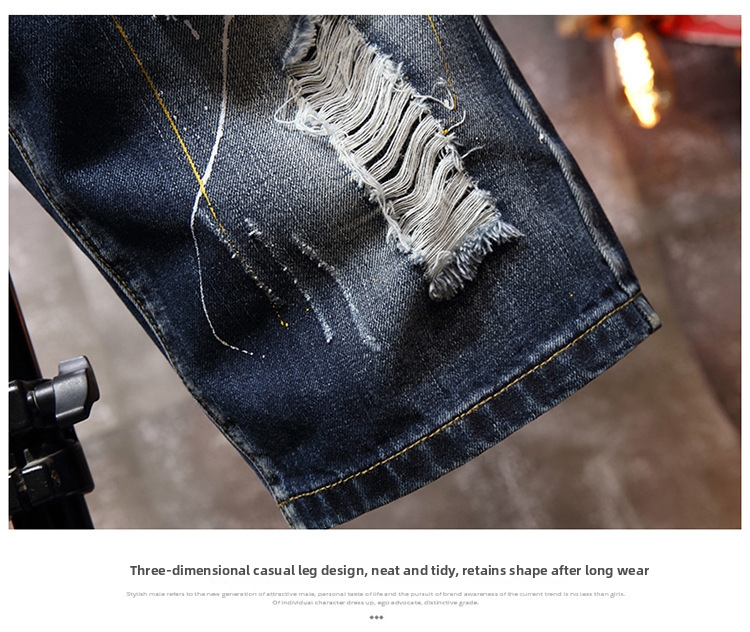 Denim shorts voor heren met scheuren en rechte losse pasvorm_voghion.com