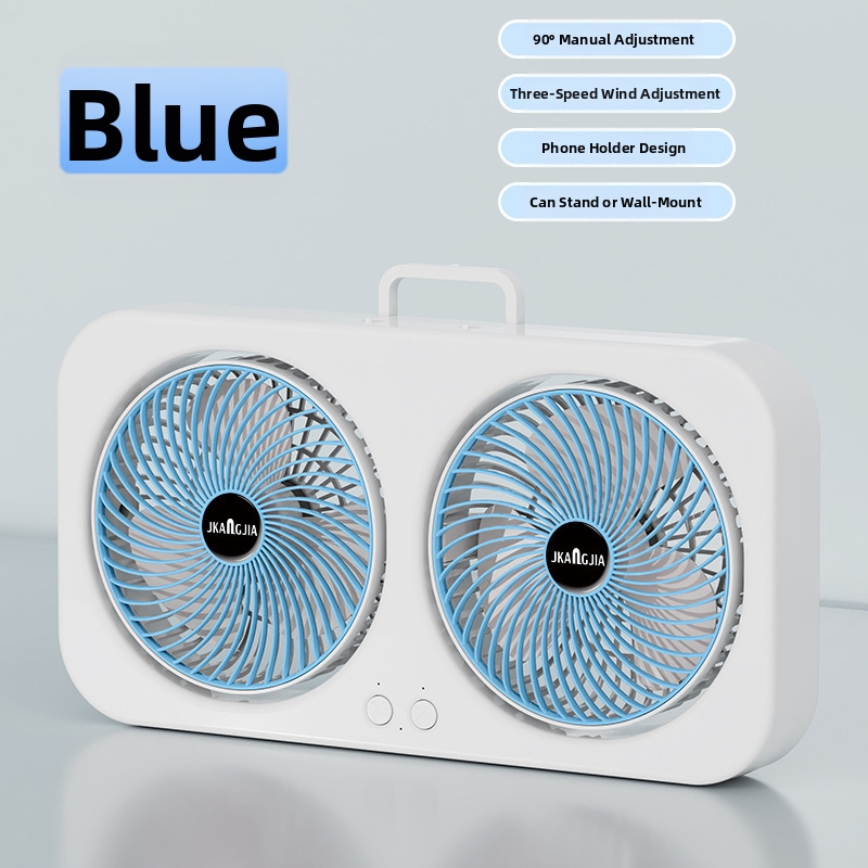 Dual Head Desktop Fan Rechargeable Oscillating Home Office Quiet_voghion.com