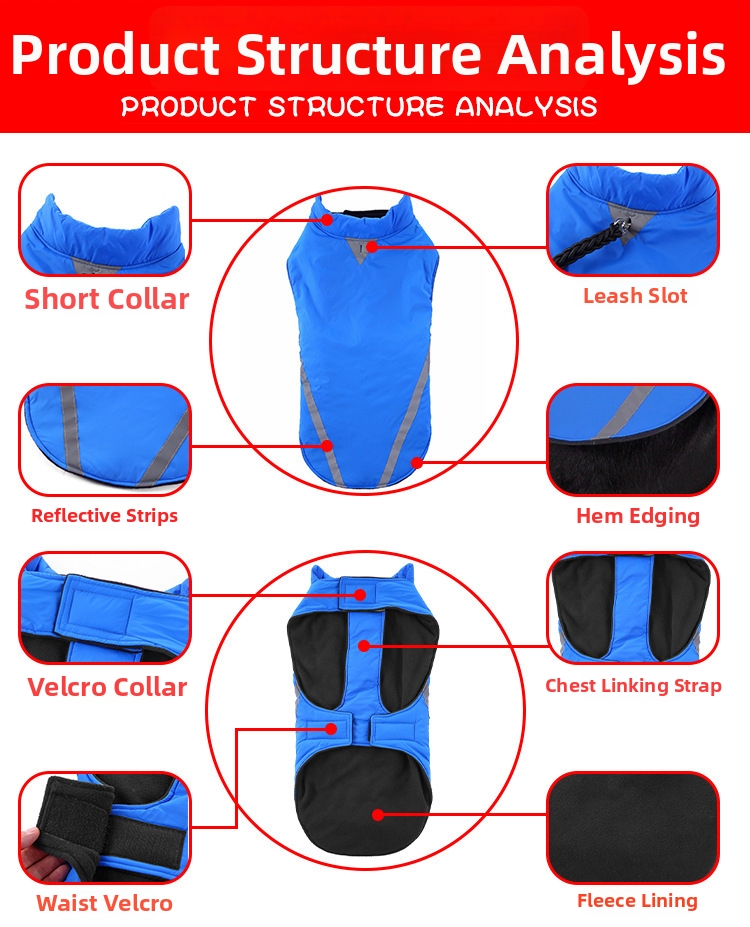Reflective One Piece Dog Windproof Jacket Large Dog Clothes Adjustable Cotton Winter Clothing_voghion.com