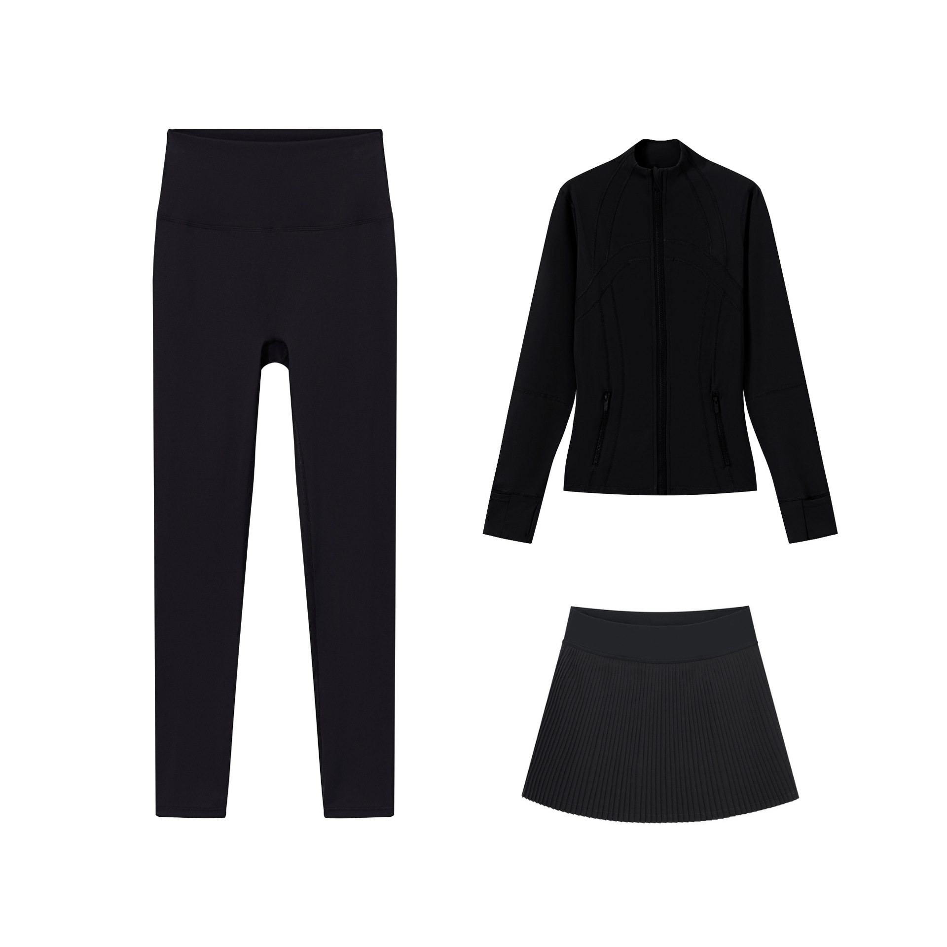 3-Piece Activewear Set – Slim-Fit Jacket, Accordion Skirt & Capri Leggings (Breathable Nylon, Yoga-to-Street Versatility)_ecoleips.com
