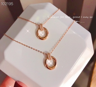 2023 New 18K gold diamond necklace ring double buckle necklace decorated with bright small diamonds simple and high-end