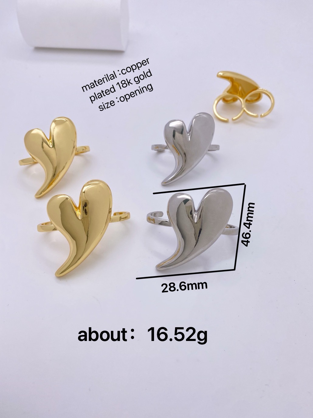 Copper Material Wholesale Jewelry IG Style Heart Shape Copper 18K Gold Plated Plating Open Rings