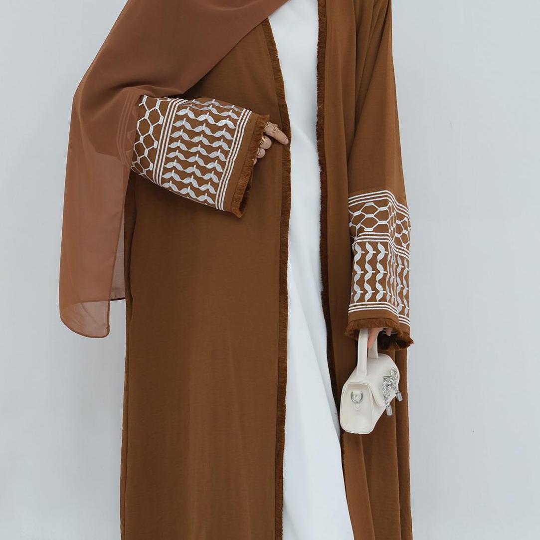 Elegant Embroidered Cardigan For Women, Bohemian Fringe Open Front Cover-Up, Loose Fit Chiffon Kimono Jacket_ecoleips.com