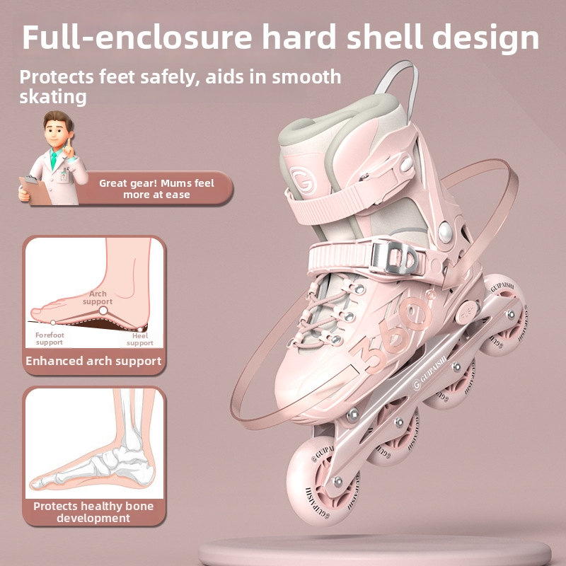 Children's Beginner Roller Skates Set Adjustable Professional Skateboards & Scooters For Girls Aged 3 To 12_voghion.com