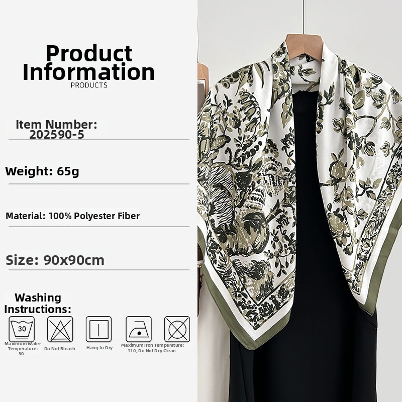 Elegant Retro Floral Print Square Scarf French Style High End Sun Protection Shawl Trendy Fashionable For Spring Autumn_voghion.com