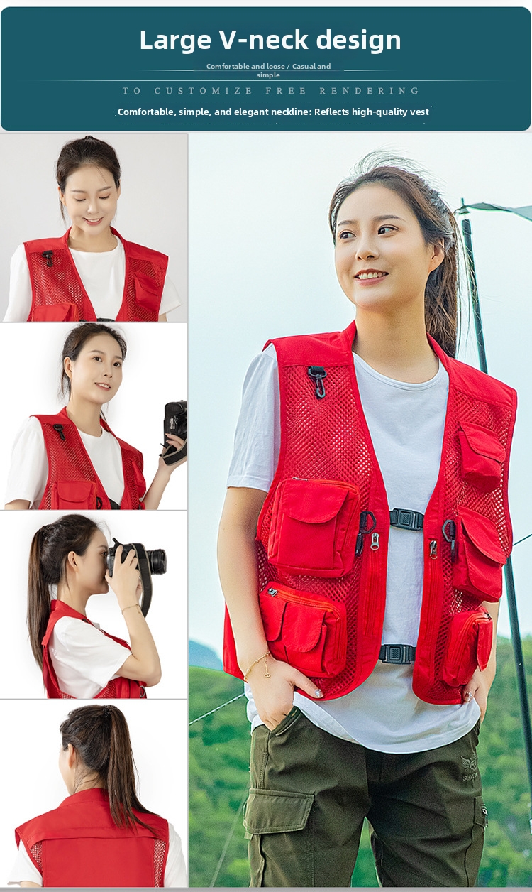 Multi Pocket Mesh Work Vest For Outdoor Hiking And Fishing Sports_voghion.com