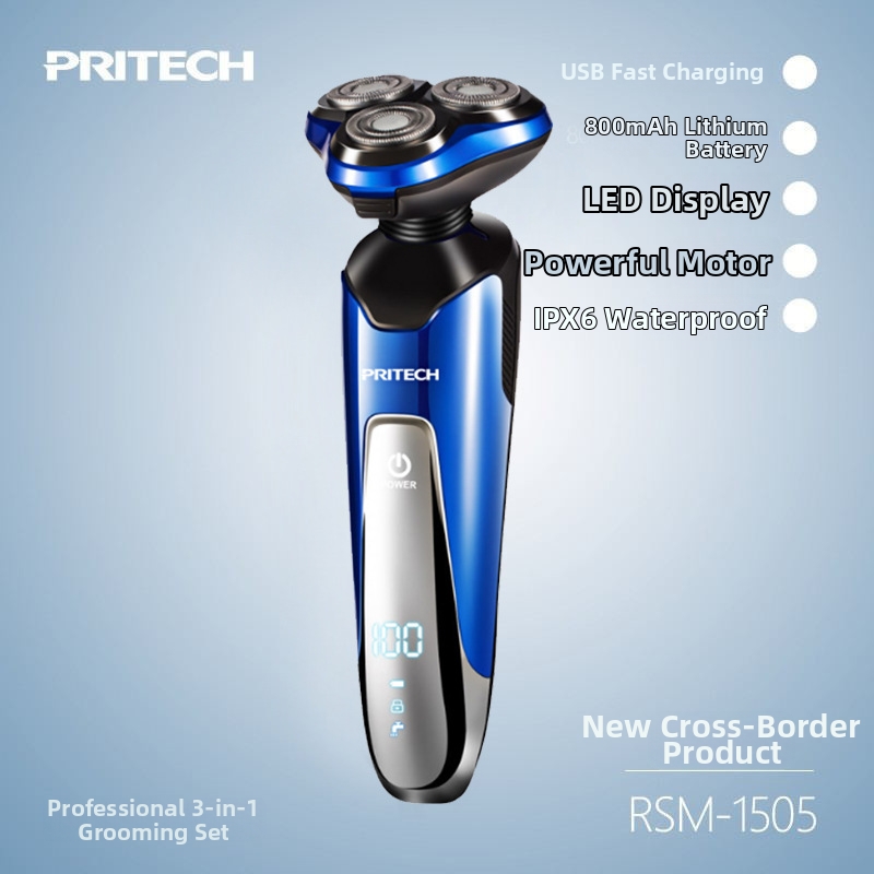 Rasoio multifunzione 3 in 1 Pritech da uomo con display digitale a LED, ricaricabile e impermeabile, rifinitore per barba._voghion.com