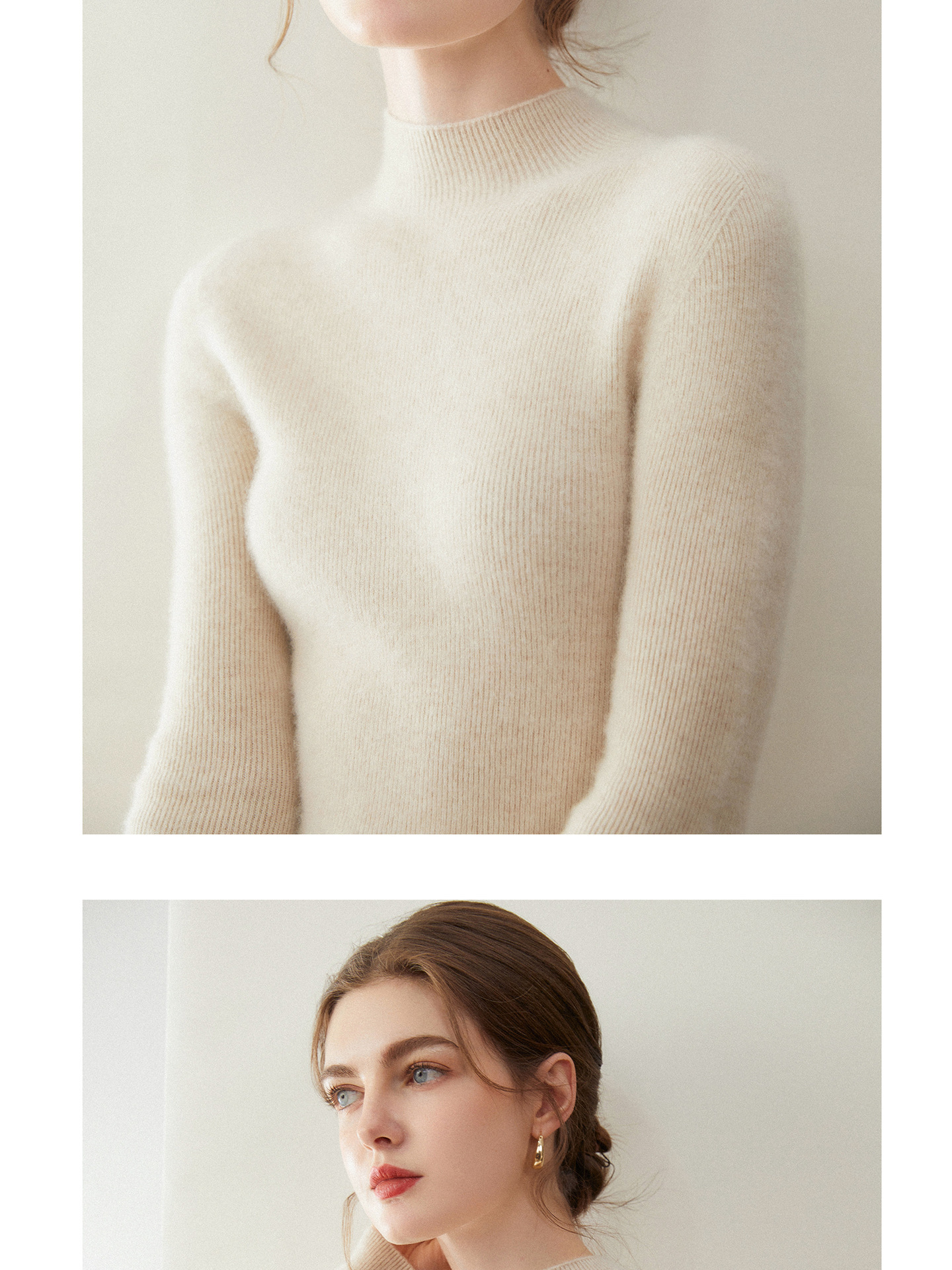 Soft And Cozy Women's Cashmere Sweater Basic Aesthetics Knitwear Semi High Neck Seamless Base Layer Wool Sweater_ecoleips.com