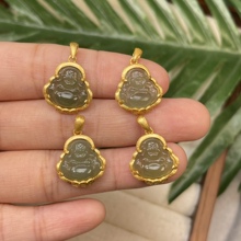 天然和田玉佛公吊坠925银镀金包边弥勒佛国风镶嵌配饰diy项链配件