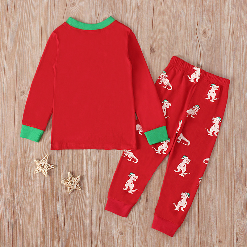 Children's Dinosaur Pattern T-Shirt And Trousers Set European American Style Long Sleeved Two-Piece Outfit For Boys Spring Autumn Home Wear_voghion.com