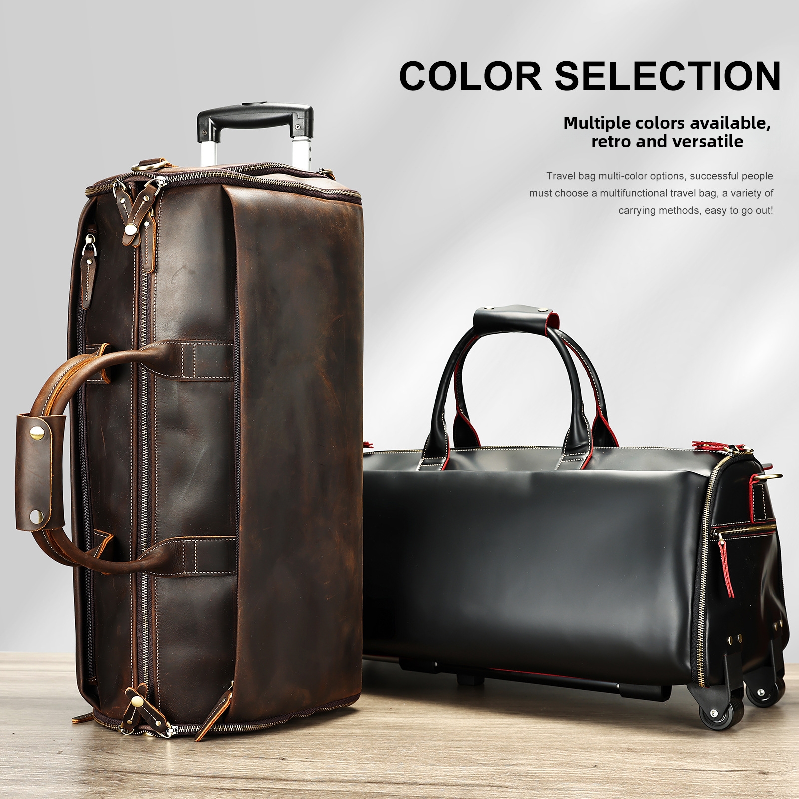 Trolley-Reisetasche für Herren aus Crazy Horse Leder mit großem Fassungsvermögen, hochwertiges Echtleder, tragbare Reisetasche_voghion.com