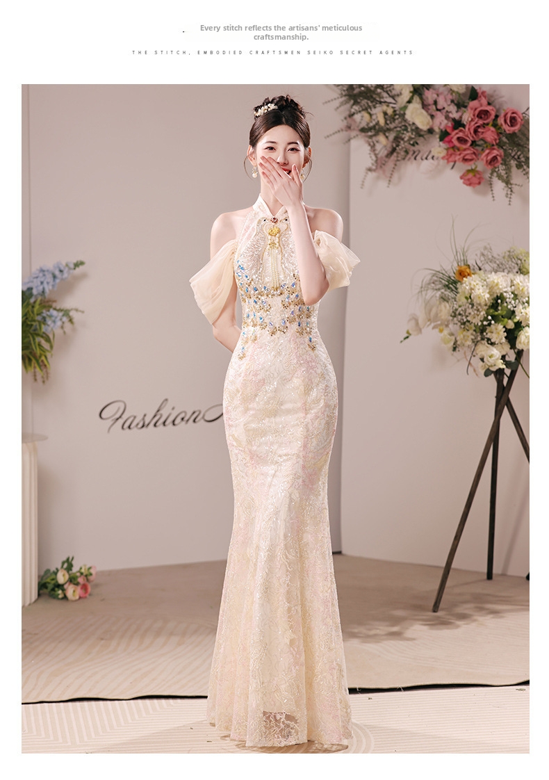 Cheongsam Toast Dress Light Luxury Mermaid Gown For Brides Summer Wedding Engagement Party Annual Wear Women's Clothing_ecoleips.com