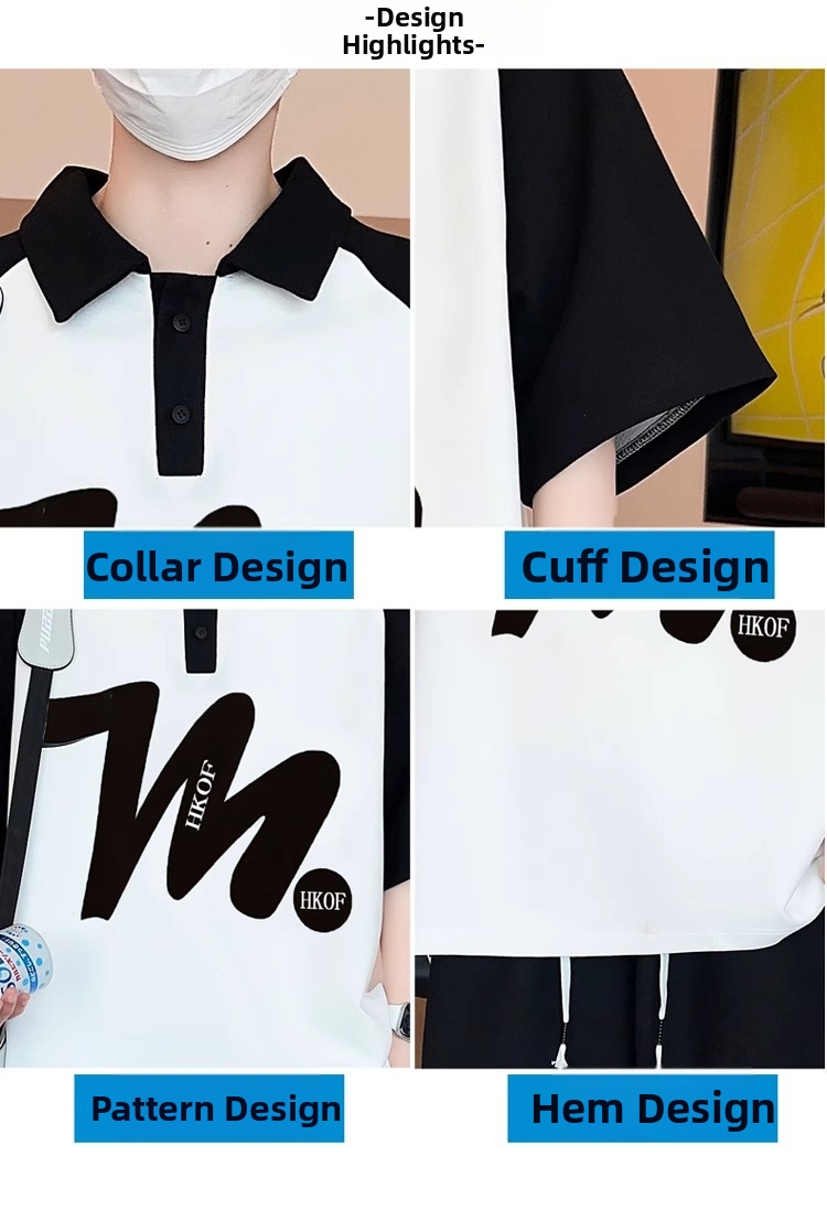 Teen Boys' Polo Shirt & Shorts Set - Breathable Cotton Casual Sportswear For Middle School Students And Youth_viptrois.com