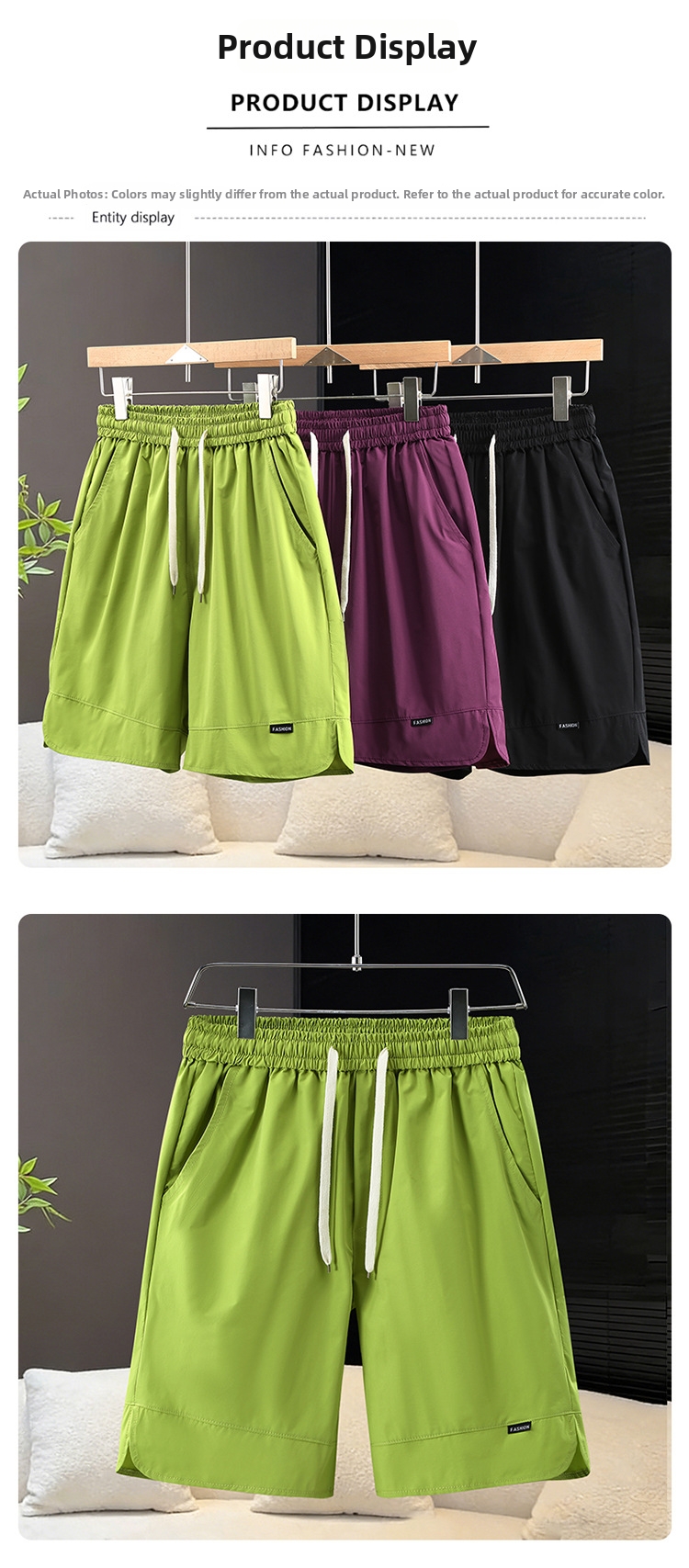 Men's Summer Trendy Solid Color Straight Leg Shorts Style Thin Loose Casual Beach Five Point Pants_viptrois.com