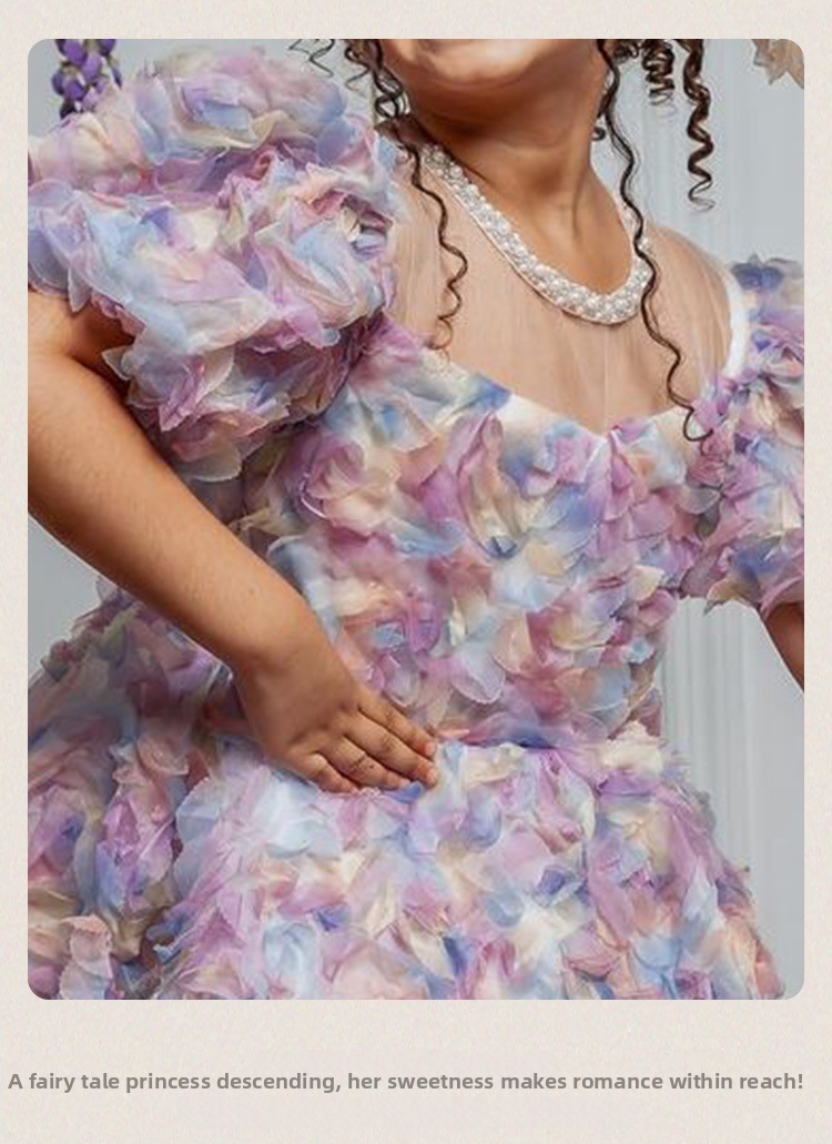 Robe de princesse à fleurs en tulle avec manches bouffantes_voghion.com