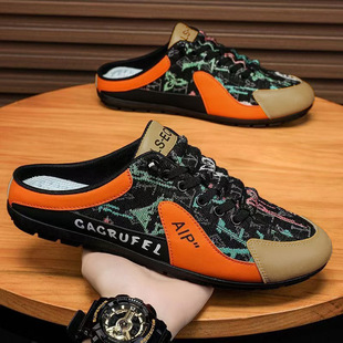 Baotou semi-supporting shoes men's 2025 cross-border wholesale cloth breathable heel-free outdoor casual shoes a slip-on lazy shoes