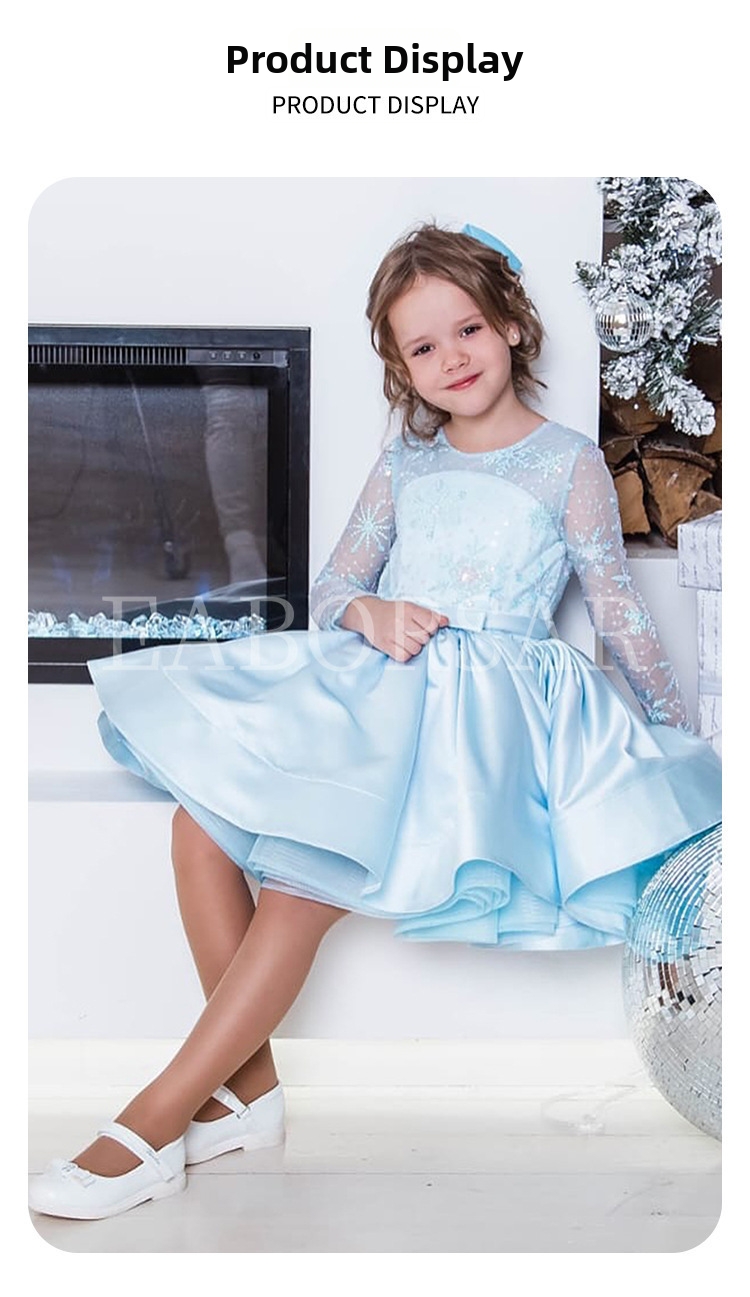 Kungsblå prinsessklänning för flickor elegant festklänning_voghion.com