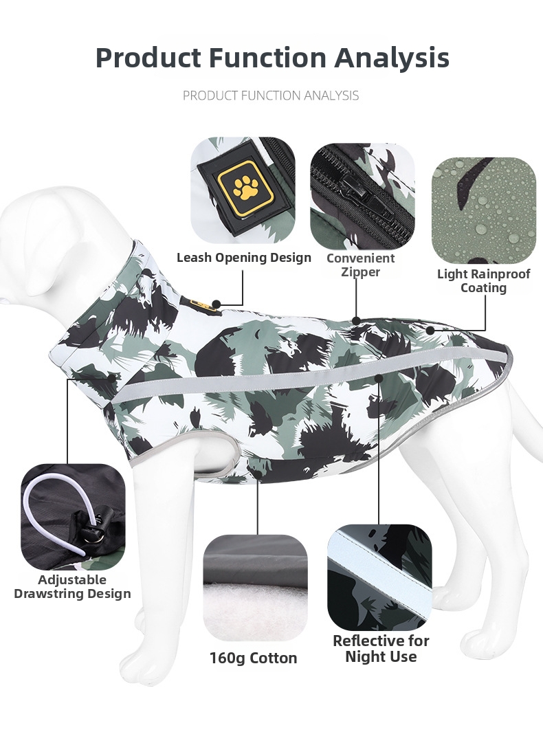 Winter Windproof Dog Jacket Reflective Padded Vest For Large Dogs_voghion.com