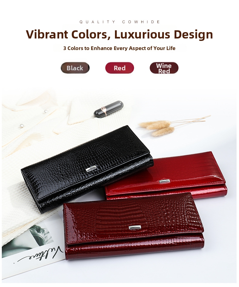 Genuine Leather Crocodile Embossed Women's Wallet Clutch Bag_voghion.com
