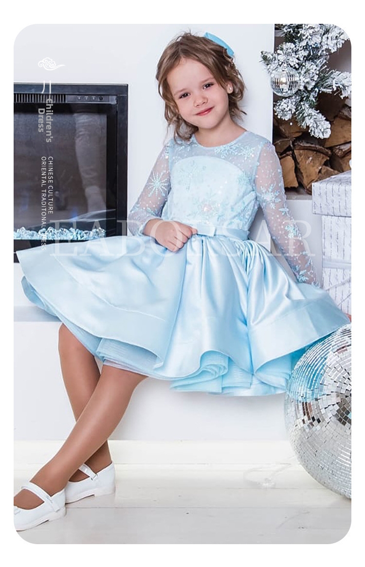 Kungsblå prinsessklänning för flickor elegant festklänning_voghion.com