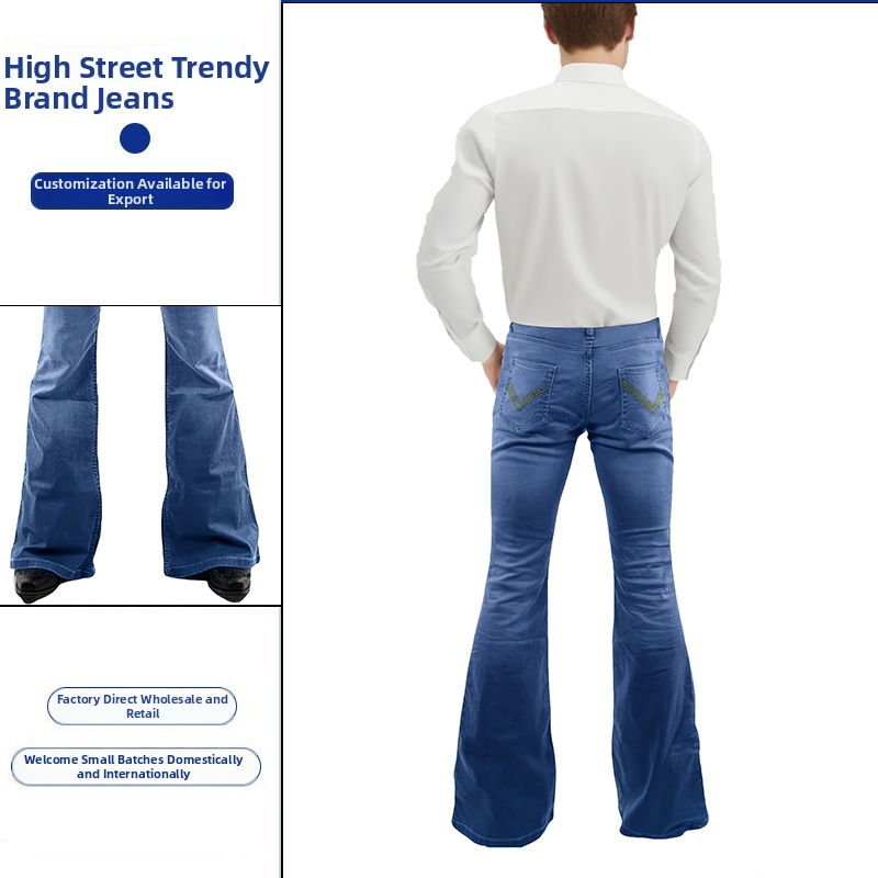 Men's Skinny Stretch Tassel Flared Jeans European American Style Long Pants Solid Color Trousers_voghion.com