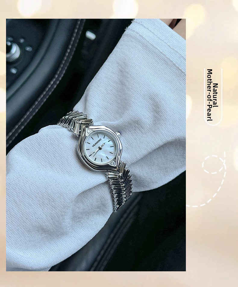 Guld damur quartz armbandsur med pärlemor urtavla retro stil_voghion.com