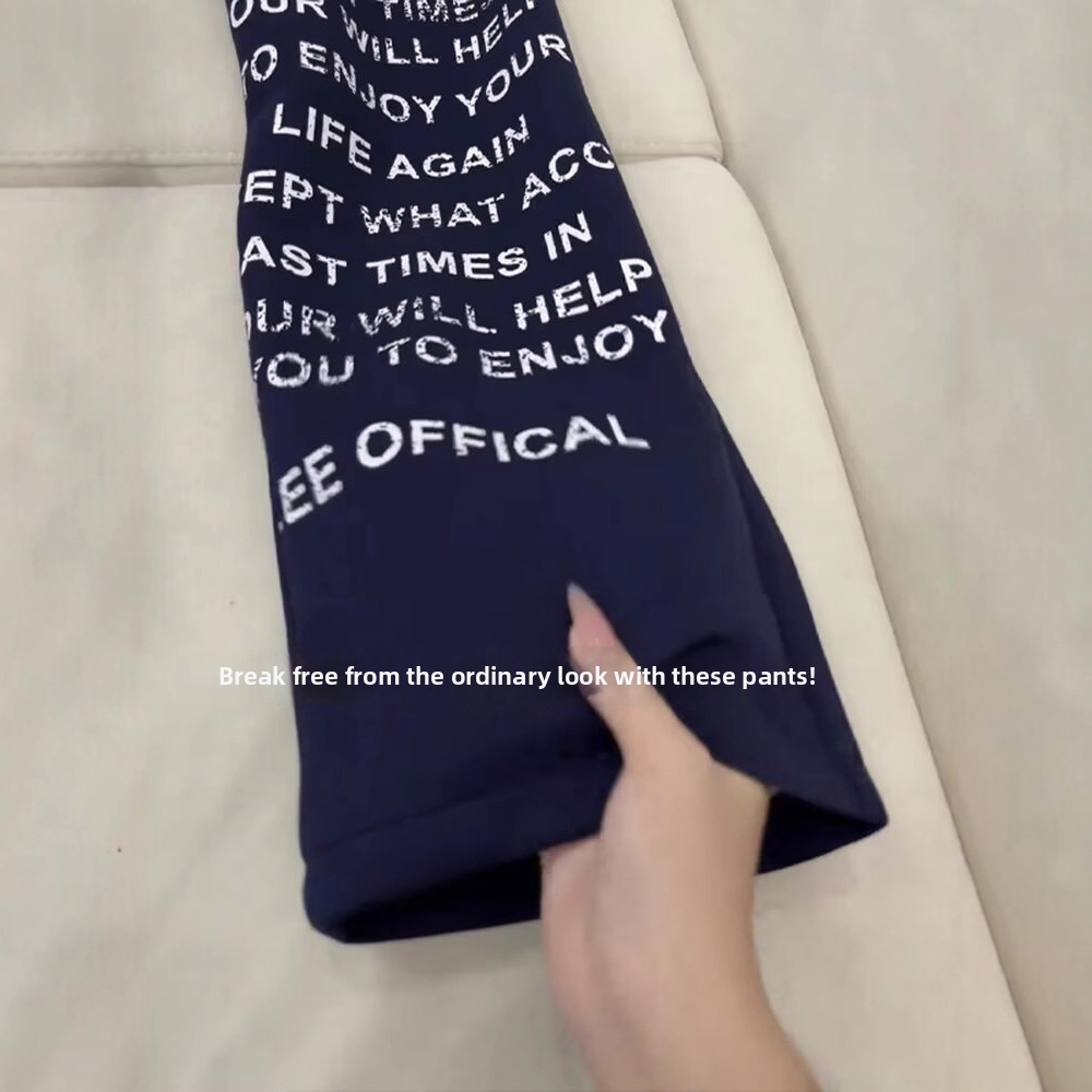 Herren-Jogginghose in Marineblau, Retro-Stil, trendiger Marken-Buchstabenprint, lässige Hose mit geradem Bein_voghion.com