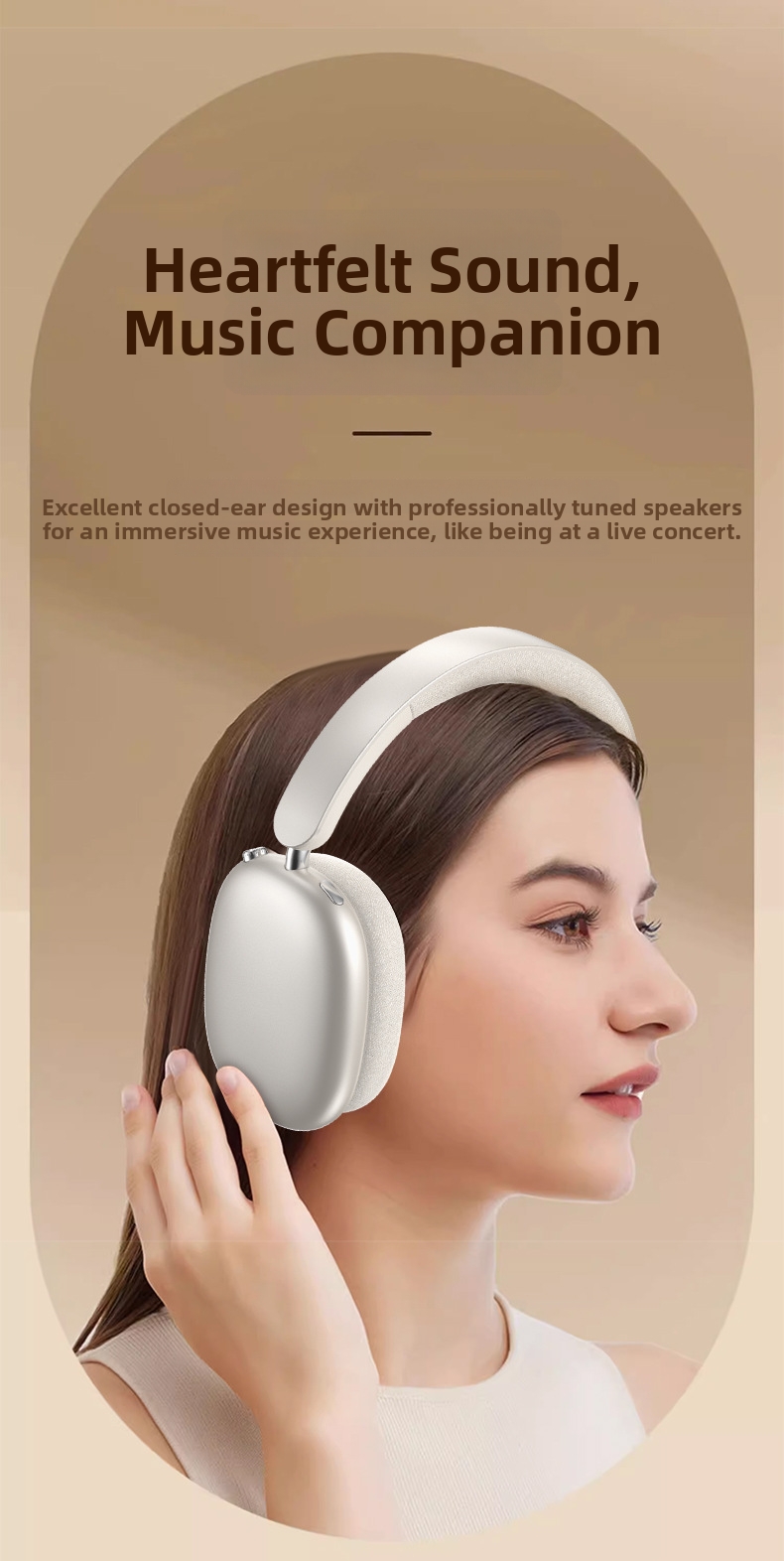 Casque sans fil supra-auriculaire P859ANC – Réduction active du bruit, 40 h d'autonomie, Bluetooth 5.4, molette de contrôle rotative, pliable_voghion.com