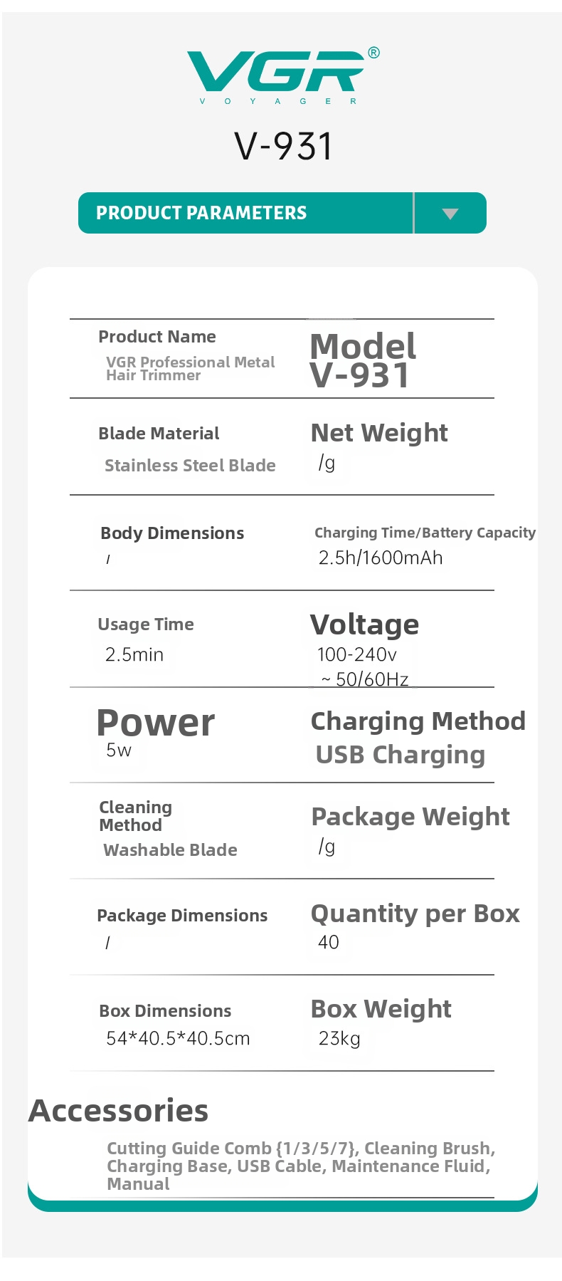 Professional Rechargeable Hair Clipper For Men Salon Styling Tool_voghion.com