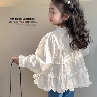 Girls' Shirts Spring 2025 New Korean Style Spring Style Baby Girl Long-Sleeved Autumn Tops Pure Cotton Doll Shirts