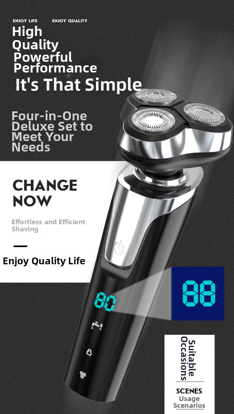 Electric Shaver With Digital Display Usb Rechargeable Beard Trimmer_voghion.com