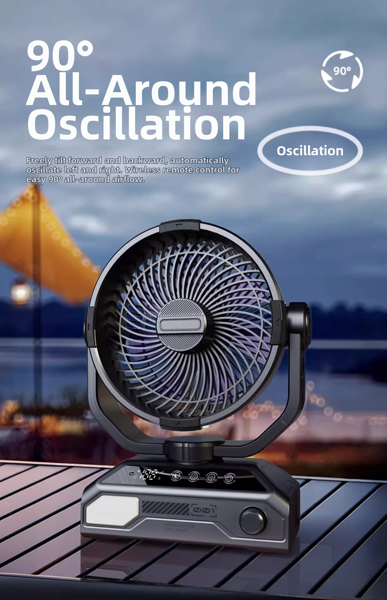 Outdoor Camping Fan With Remote Control And Led Light Portable_voghion.com