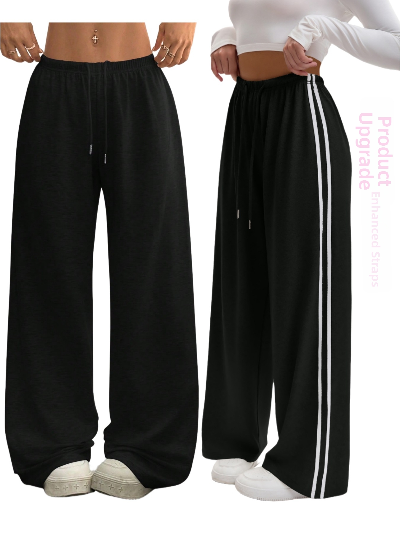 Women's Wide-leg Yoga Pants With Side Drawstring And Webbing_voghion.com
