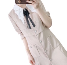 2025年秋季品牌专柜新品时尚优雅可拆卸蝴蝶结领小香风连衣裙001